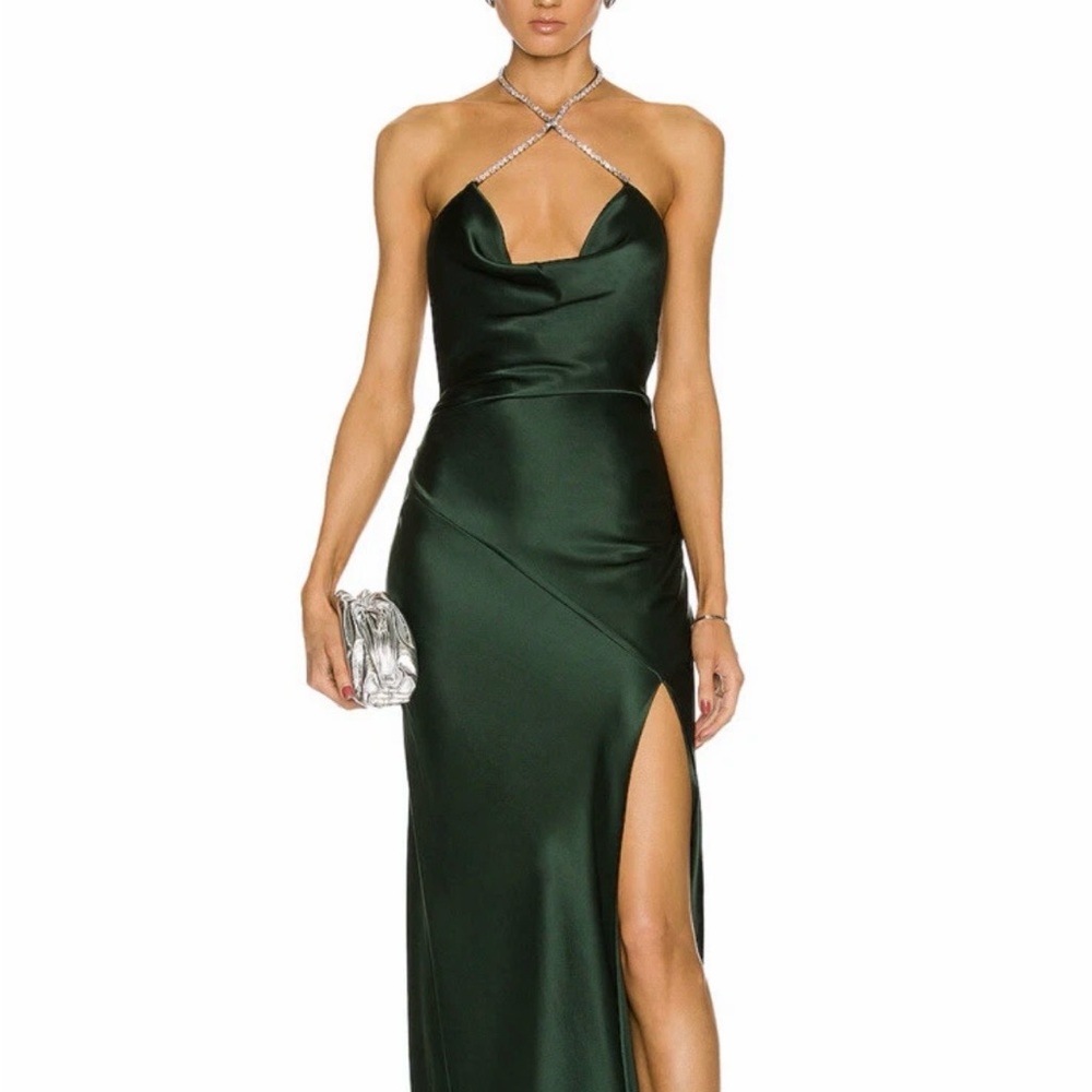 NICHOLAS Melia Sea Moss Satin Maxi Dress